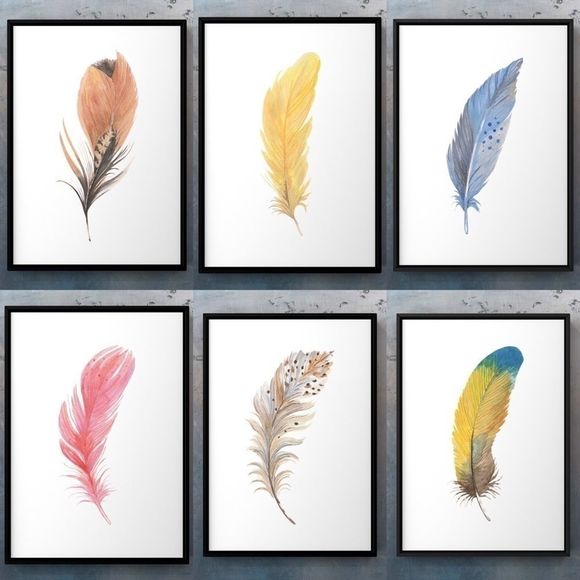 Bird feather watercolor art print buy one or all 6 - Picture 1 of 7